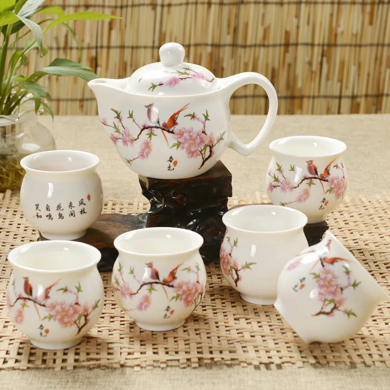 Jingdezhen 7 шт. чайный набор сине белый фарфор двойная настенная чашка креативный