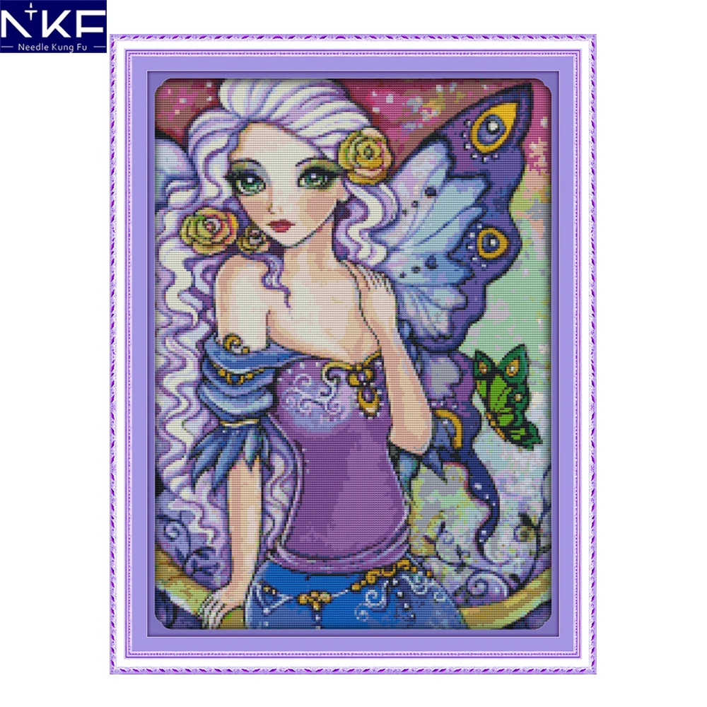 

NKF Butterfly Fairy Counted Cross Stitch Patterns DIY Kit Cross Stitch Sets for Embroidery Home Decor Needlework Cross Stitch