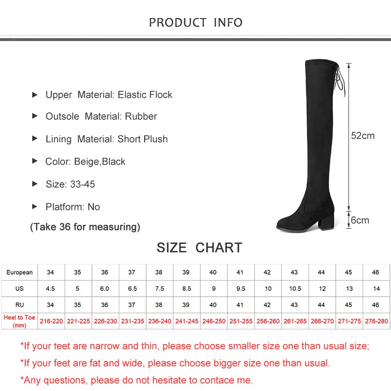 Winter Women Over-The-Knee Boots High Heel Square Toe Fashion Sexy Ladies Shoes Black Snow Thigh Big Size 33-45 | Обувь