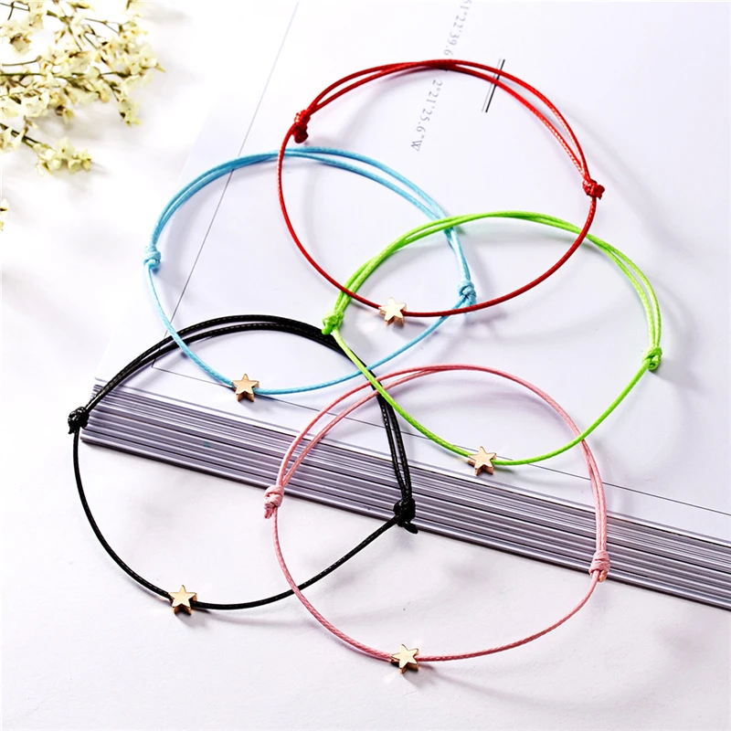 Adjustable Golden Star Red String Braiding Couple Bracelets For Men Women Wish Jewelry Family Friendship Gift | Украшения и
