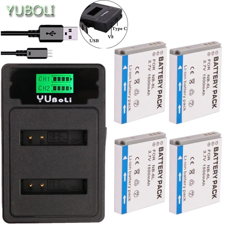 NB-6L NB-6LH NB 6L NB 6LH NB6L Батарея+ ЖК-дисплей USB Зарядное устройство для Canon IXUS 85 см, 95 см-SX275 SX280 SX510 PowerShot D10 S90 SD1200 200 - Цвет: charger and 4battery