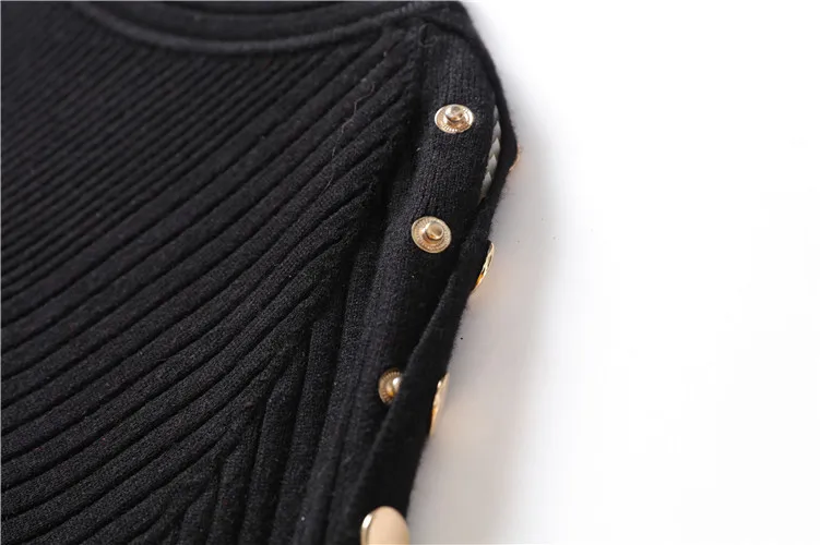 

2019 New Black Knit Slim Buttons Off Shoulder Sexy Bag Hip One-piece Dress