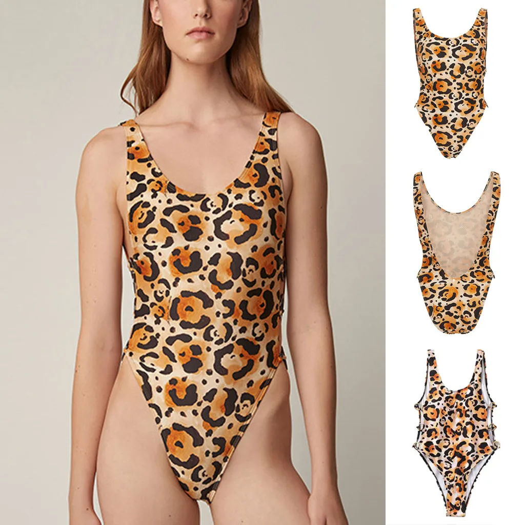 2019 summer Sexy Women Leopard One-Piece Bikini Push-Up Pad Swimwear Swimsuit Beachwear Bathing Suits Bodysuit Monokini | Спорт и