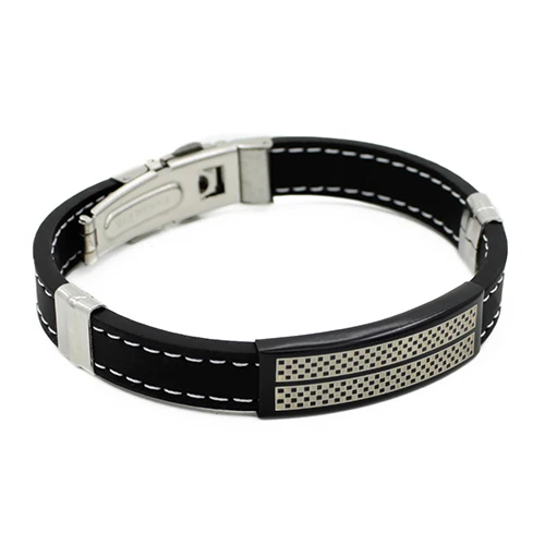 Модный Черный резиновый браслет из нержавеющей стали для мужчин и мальчиков |