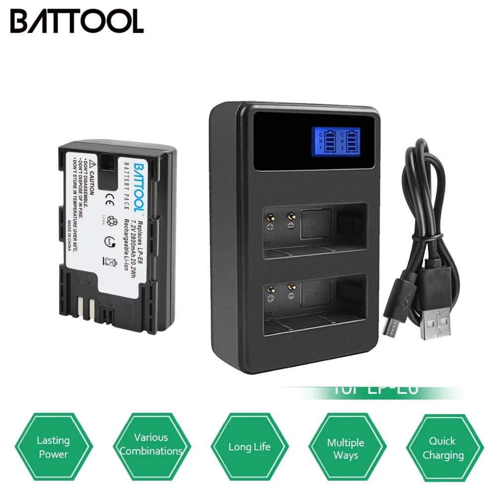 Батарея batcool с ЖК-дисплеем двойное зарядное устройство для Canon 6D 60D 60Da 70D 80D EOS 5D Mark II