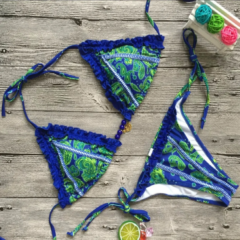 Пикантные Для женщин комплект бикини Цветочный принт купальники с завязками по