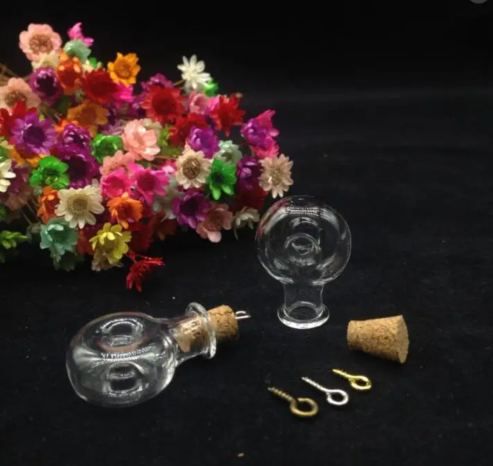 100 pcs small transparent oblate glass bottles with cork stoppers can be used as perfume pendant floating | Украшения и