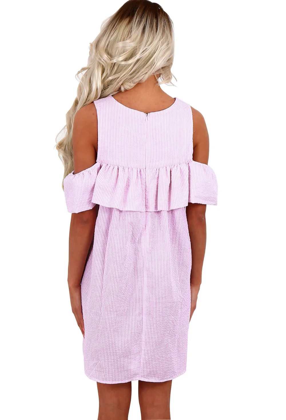 Для женщин Слои рюшами рукава шею Striped Midi Dress|Женские платья| |