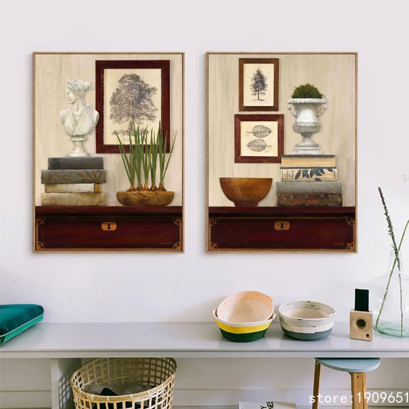 Хлопок без рамки Пастораль натюрморт книга чаша холст печать картина маслом