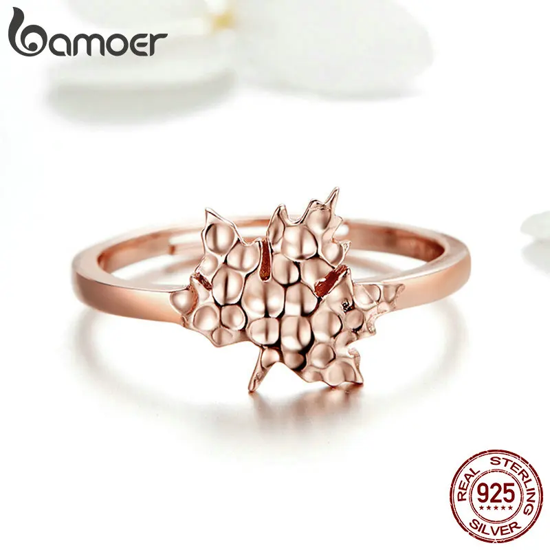 BAMOER, настоящее 925 пробы, серебро, кленовые листья, лист, кольцо, чистый Фианит, серьги-гвоздики, Женский комплект украшений, серебро 925, ювелирное изделие, ZHS077
