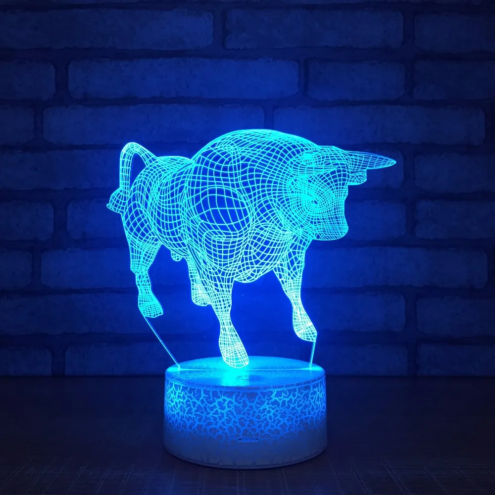 3D Светодиодная лампа бык 7 цветов Usb креативная для спальни бара праздничные