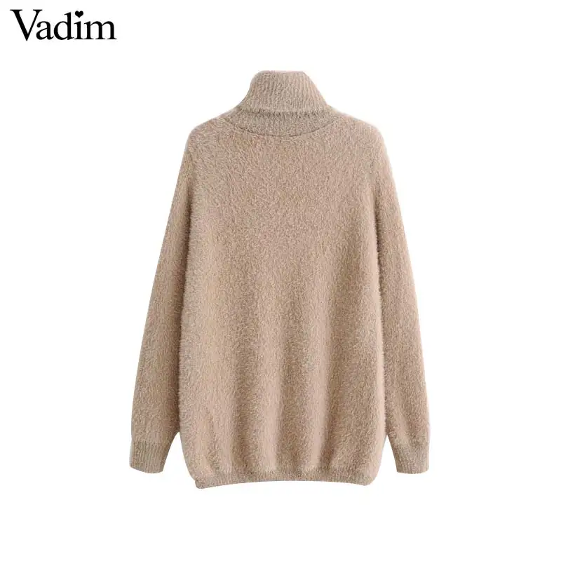 Vadim women turtleneck knitted basic sweaters winter warm cozy long sleeve stretchy pullovers female green white loose top HA183 | Женская