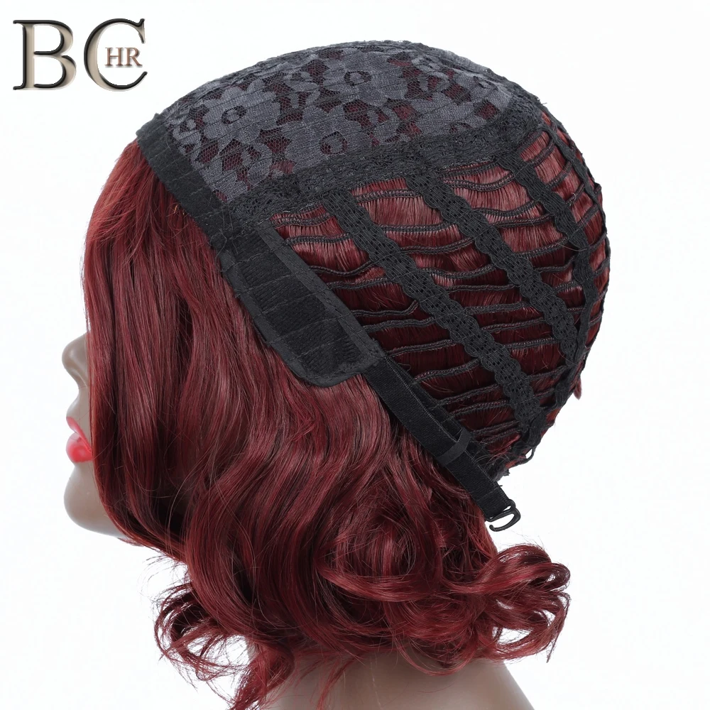 BCHR 8 дюймов короткий парик кудрявая волна винно Красный синтетический для женщин - Фото №1