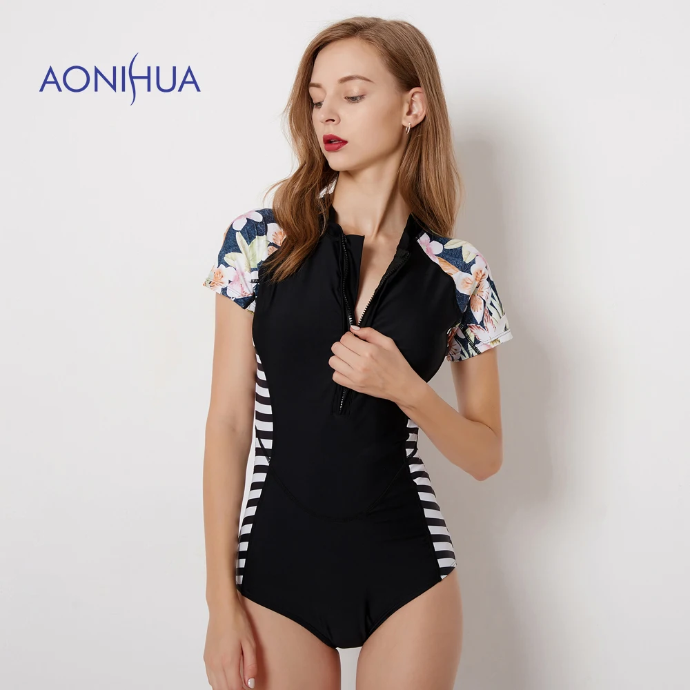 Черный купальник AONIHUA 2018 облегающие полосатые цельные купальные костюмы женская