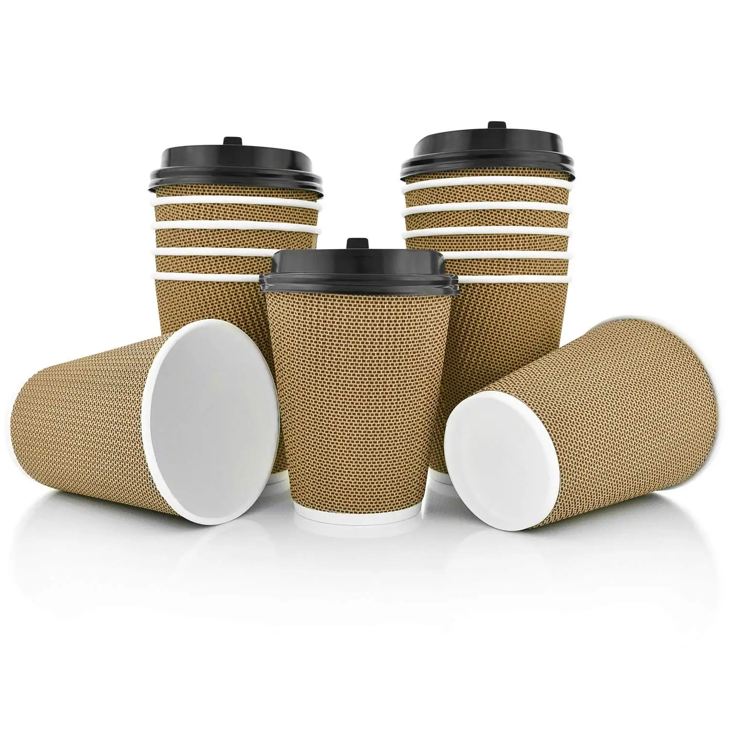 

Premium Disposable Paper Coffee Cups with Lids -Stylish Ripple Wall Design ,Double Wall Insulated Hot Cups -8 oz -50 Pack