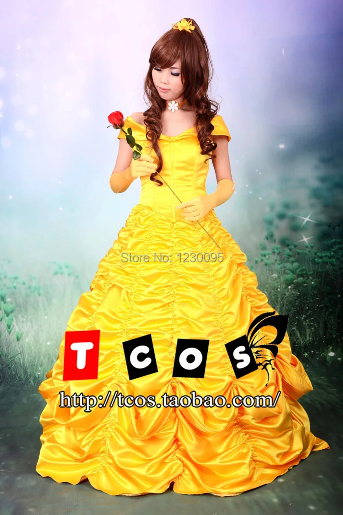 Желтое платье принцессы Белль Красавица и Чудовище костюмы для косплея вечернее