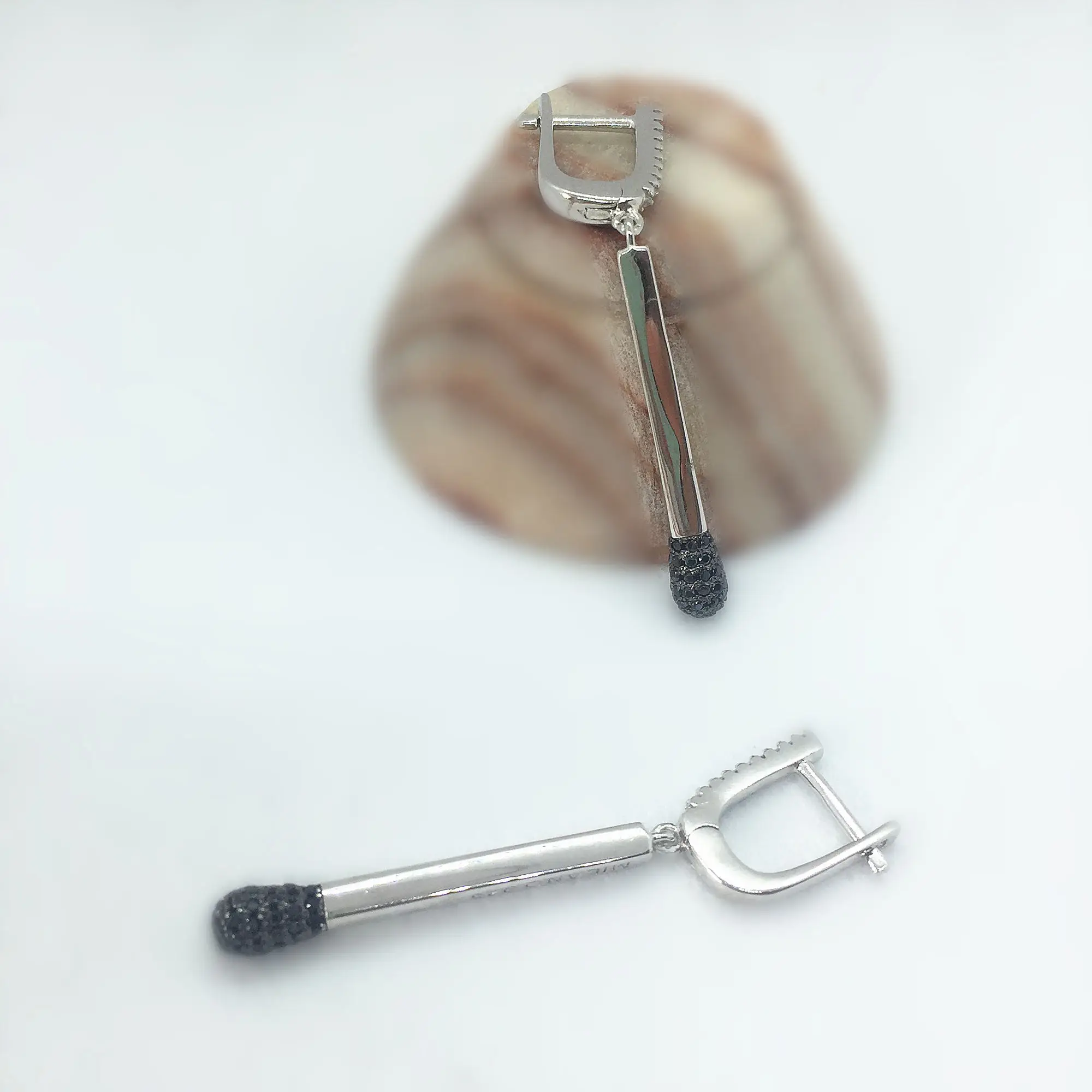 black stone 925 пробы серебряные висячие серьги, подходящие серьги с циркониевым камнем, металлическая палочка для женщин, сочетающиеся с огненными Ретро ювелирными украшениями, очаровательный подарок - Окраска металла: black stone