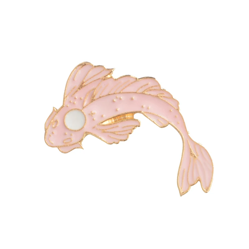 pink Lucky fish Koi эмалированная булавка Белый Розовый Черный Броши подарок джинсы одежда Кепка сумка булавка значок КНОПКА нагрудная булавка подарок для детей - Окраска металла: pink