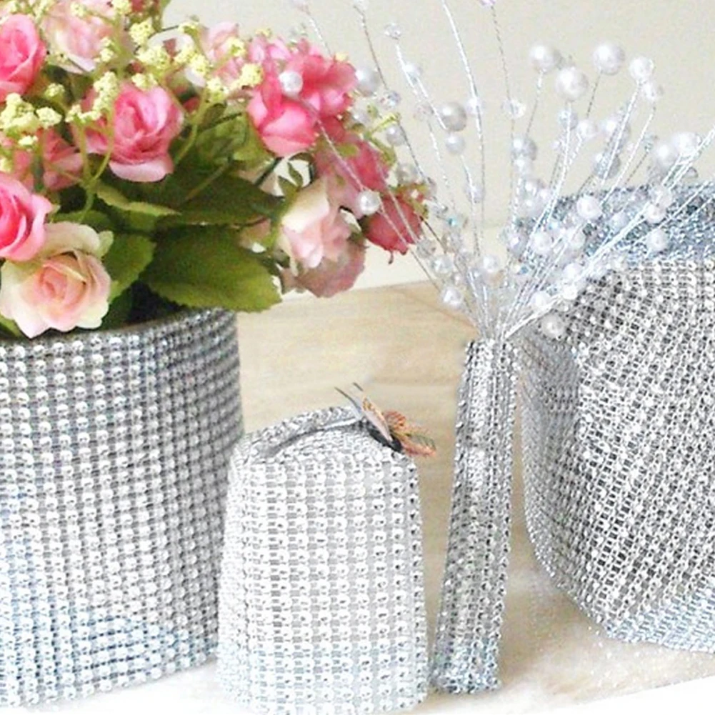1 yard Bling Diamond mesh Wrap ribbon silver Rhinestone Mesh Roll Tape Tulle Crystal Ribbon cake wedding Christmas decoration | Дом и сад
