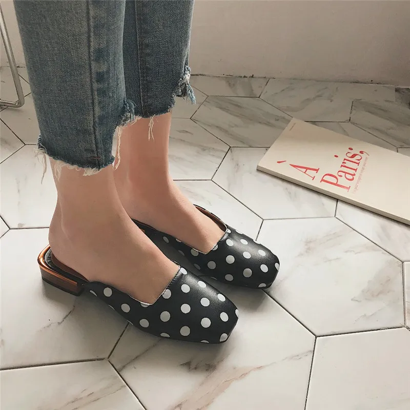 CEYANEAO обувьженские шлепанцы в горошек zapatos mujer летние модные острый носок шлёпанцы для женщин комнатные туфли на невысоком каблуке Лоферы E881