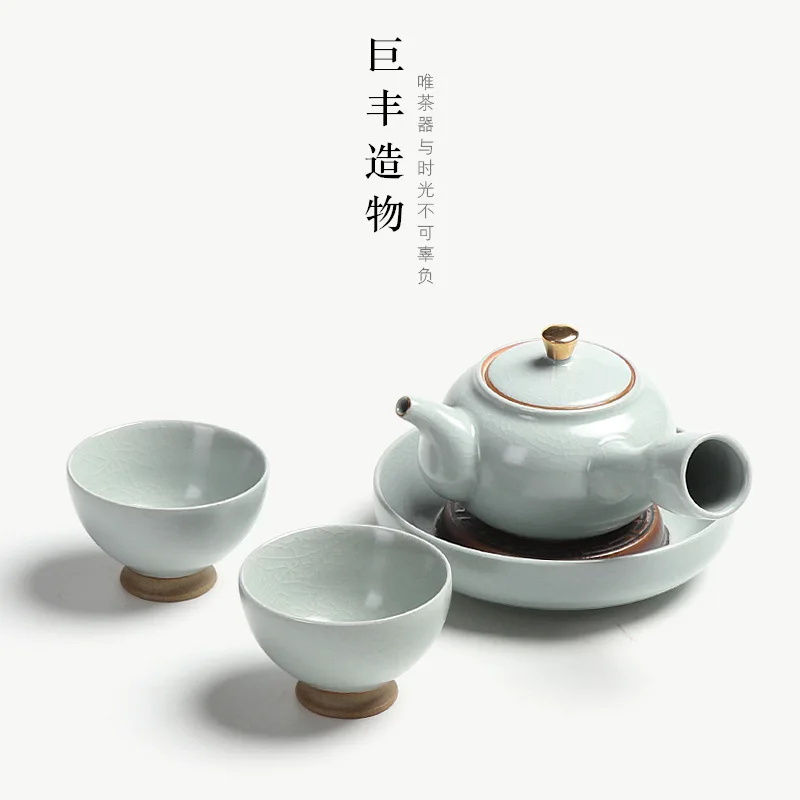 handle kettle set Ru черная керамика Питер Джексон король конг Песочная глазурь горшок из двух чашек портативный приносить Подставка под чайник боковая подставка чайный набор - Цвет: handle kettle set