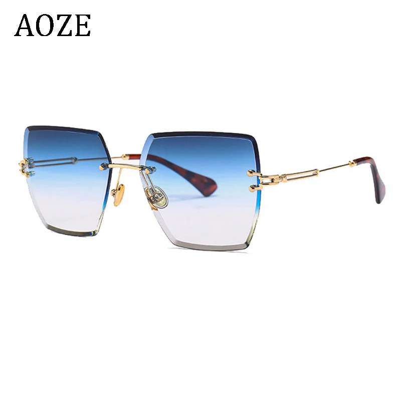 

AOZE New 2019 Square Rimless Butterfly Lady Sunglasses Women Metal Frame Oversized Sun Glasses Girls UV400 zonnebril dames 18600