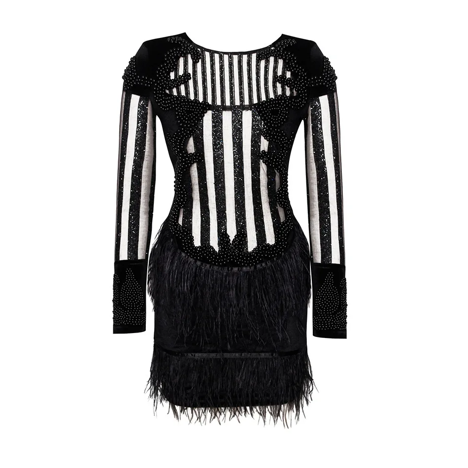2018 New Product Network Red Fund Party Dress Nail Pearl Tassels Feather Heavy | Женская одежда