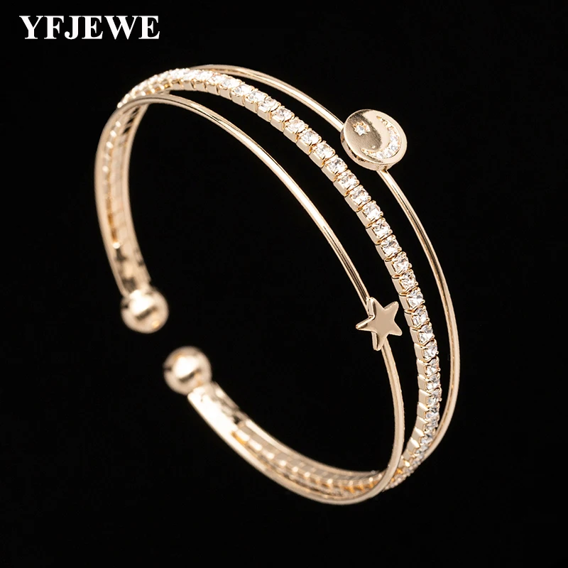 

YFJEWE Classic Star and Moon Crystal Bracelet For Women Girls' Bangle Christmas Gift Pulseras Mujer B258