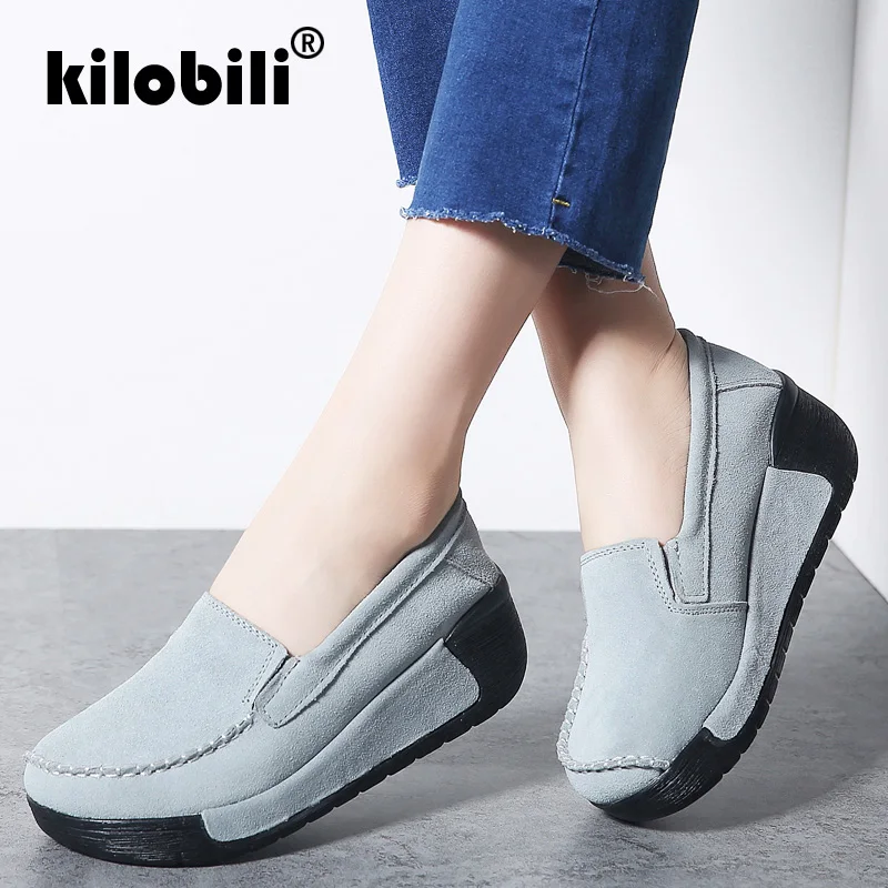 Kilobili/2019 г. весенние женские кроссовки на плоской платформе Кожаные Замшевые