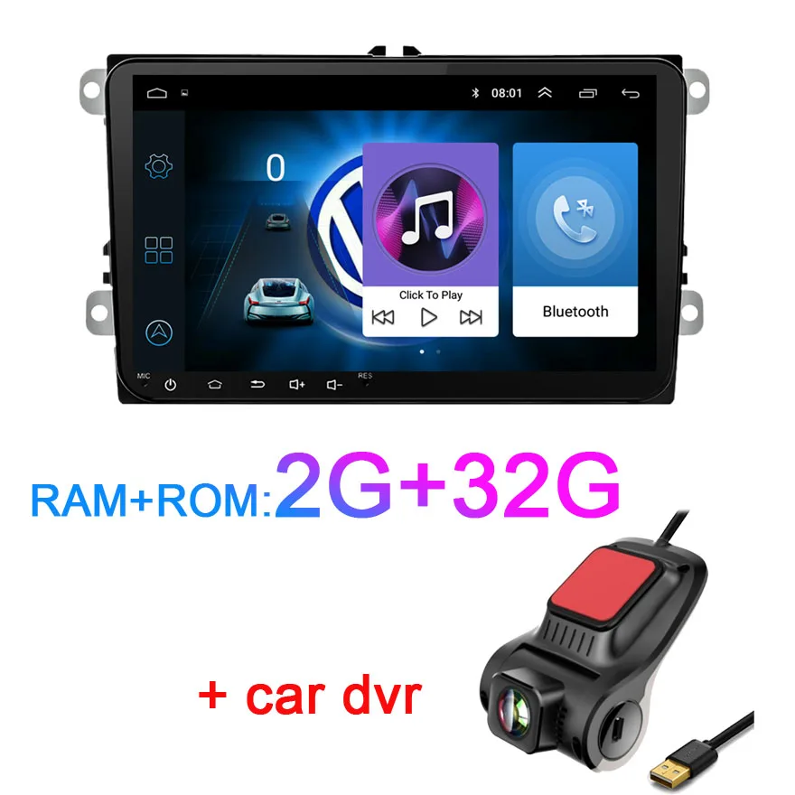 " Android 8,1 автомобильный радиоприемник gps навигатор для Volkswagen Skoda Octavia golf 5 6 touran passat B6 polo tiguan yeti rapid multimedia - Цвет: 2G RAM add DVR