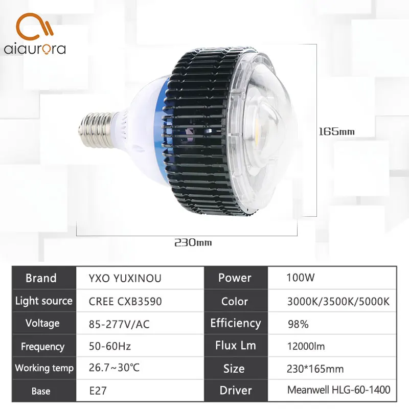 Светодиодная лампа полного спектра для выращивания растений COB CREE CXB3590 100 Вт 3500 лм