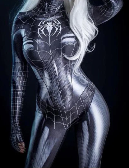 Черный Symbiote Spider Girl 3D принт спандекс женщина паук косплей костюм Zentai боди горячая распродажа