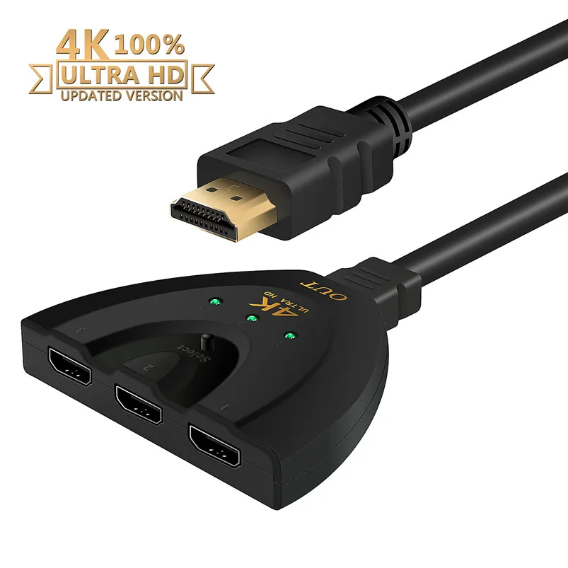 NewBEP высококачественный позолоченный 3 порта HDMI 4K x 2K переключатель входа 1 выход