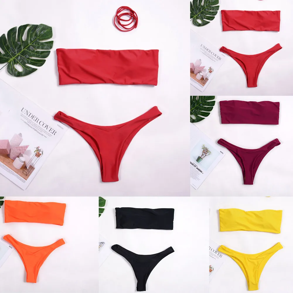 Womail Bandeau bikini set Swimwear female two pieces swimsuit High Waist Bikini Women Bathing Suit biquini W3052 | Женская одежда