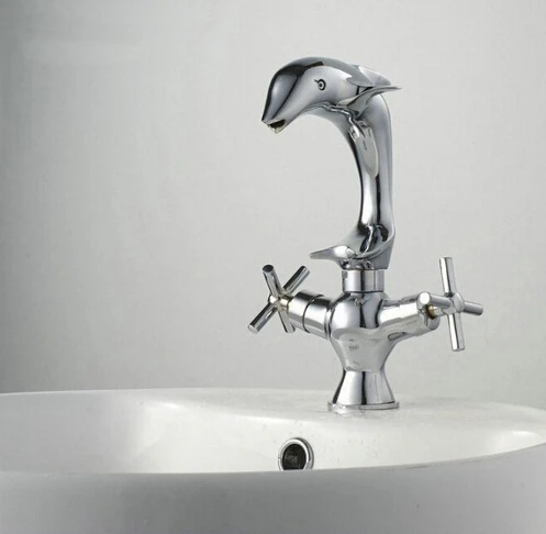 Модная Высококачественная обувь Chrome латунь Дельфин дизайн ванной раковина кран