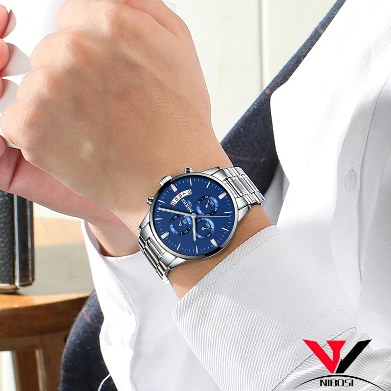 Relojes Para Hombre Deportivos NIBOSI 2018 новые бизнес часы мужские роскошные из нержавеющей стали