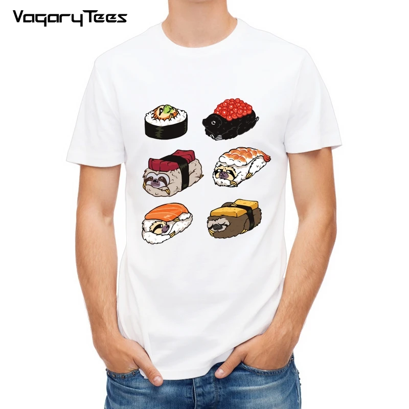 

VagaryTees Funny Creative Frenchie Pug/cat/sloth Sushi Design T-Shirt Fashion Animal Food Printed T Shirt men Hipster Tee Tops