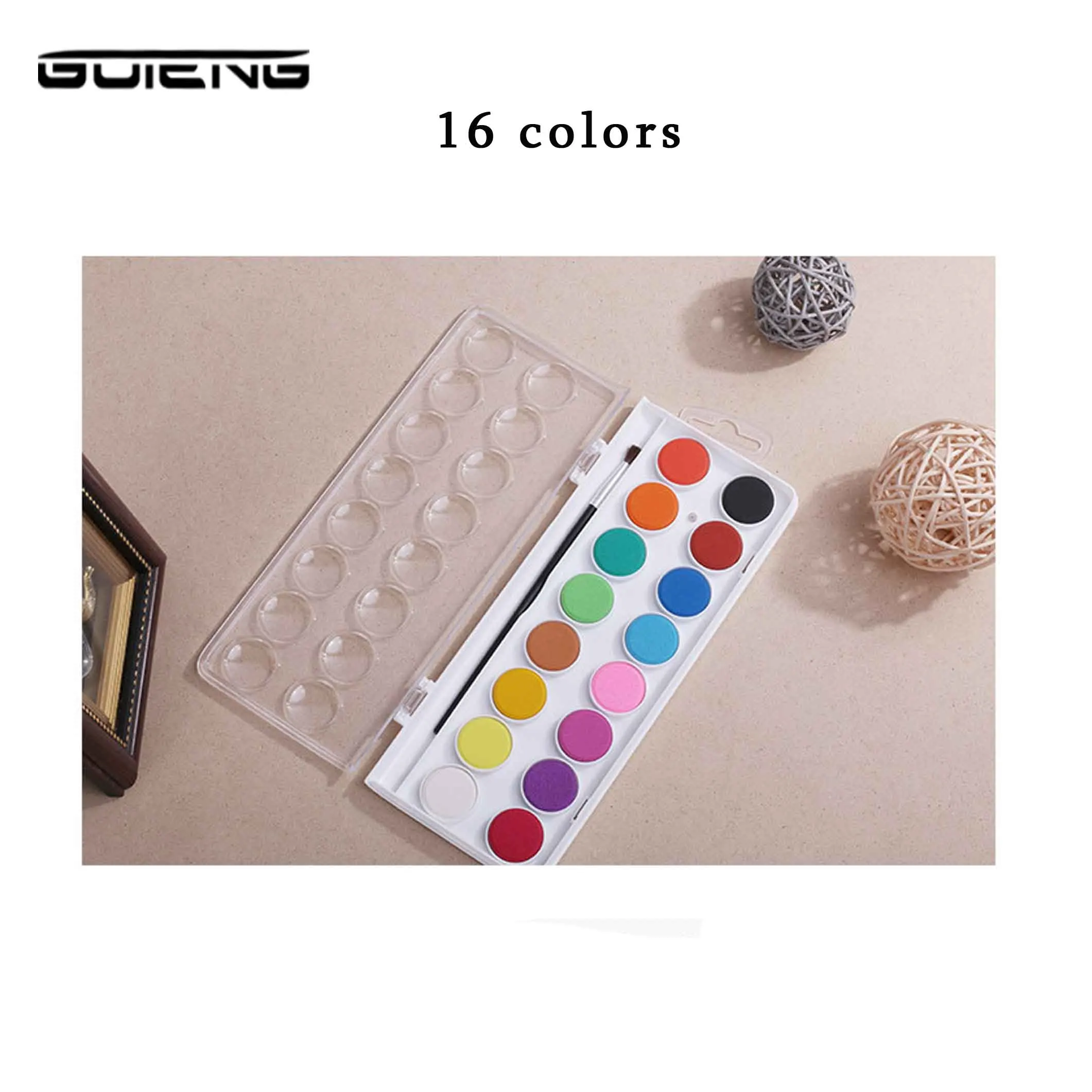 36 Colors Portable Travel Solid Pigment Watercolor Paints Set With Water Color Brush Pen For Painting Art Supplies - Color: white 16 color