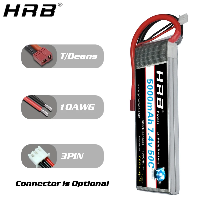 HRB Lipo 2S батарея 5000mah 7,4 V T Deans XT60 TRX XT90 EC5 50C для Traxxas Багги автомобили грузовик гоночные дроны лодка RC части