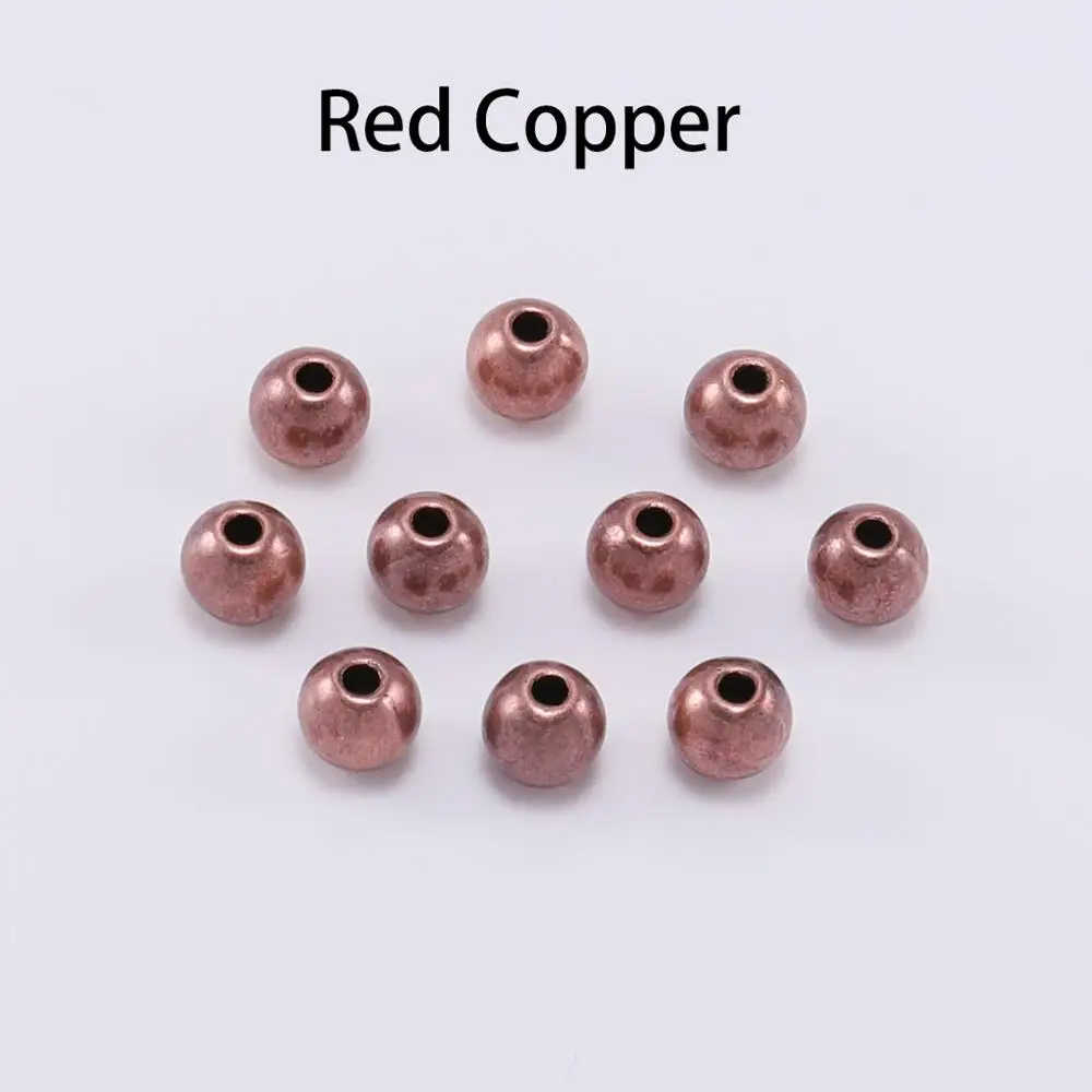 Red Copper 100 шт./лот, 3, 4, 5, 6, 8 мм, золото, серебро, с отверстием, бисер CCB, Круглый бисер для изготовления ювелирных изделий, аксессуары, сделай сам - Цвет: Red Copper