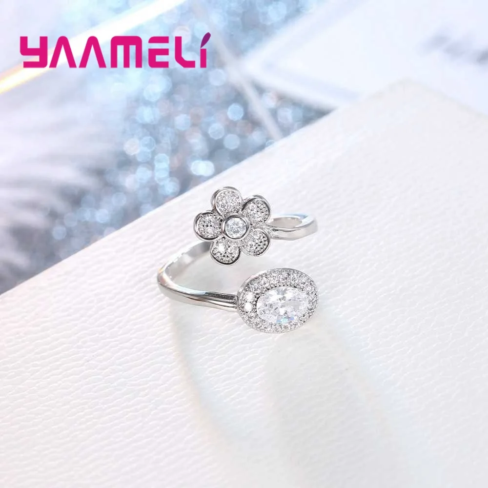 Женское кольцо с круглыми кристаллами AAA модное цветком из серебра и 925