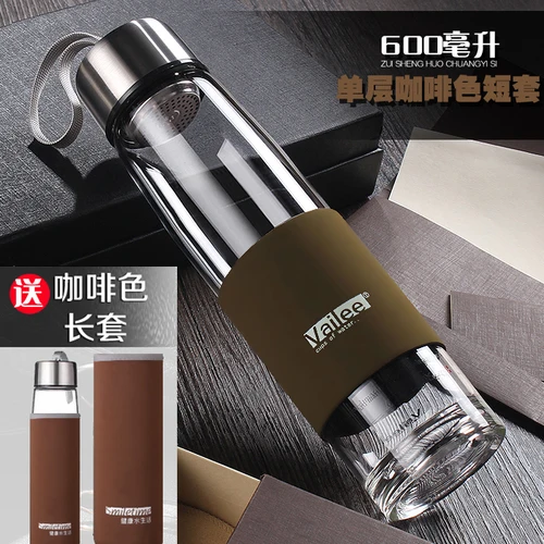 W-600ml brown 450-550-600 мл термостойкая стеклянная бутылка для воды нижний слив из нержавеющей стали фильтр стекло my tea cup с изоляционной втулкой - Цвет: W-600ml brown
