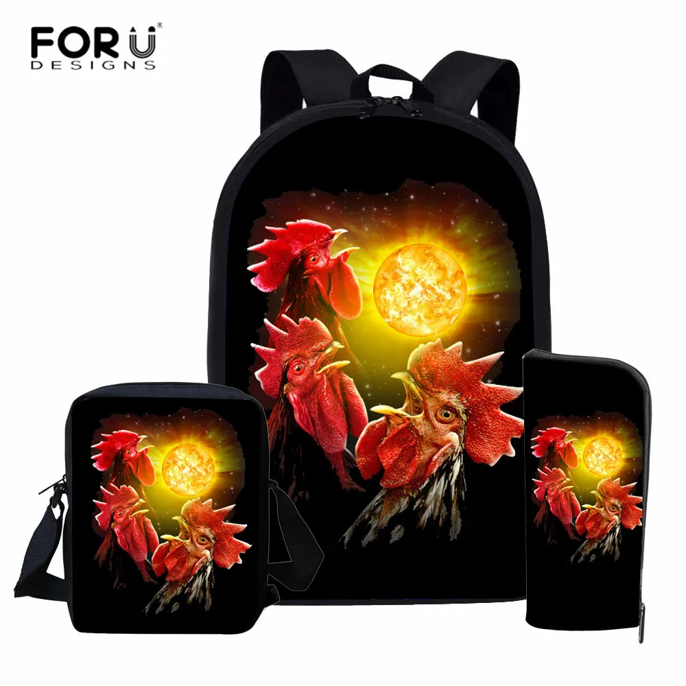 FORUDESIGNS School Bag for Girls Chicken Print Kids Backpack Cock Rooster Schoolbag Set Children Bookbag Satchel mochila escolar | Багаж и