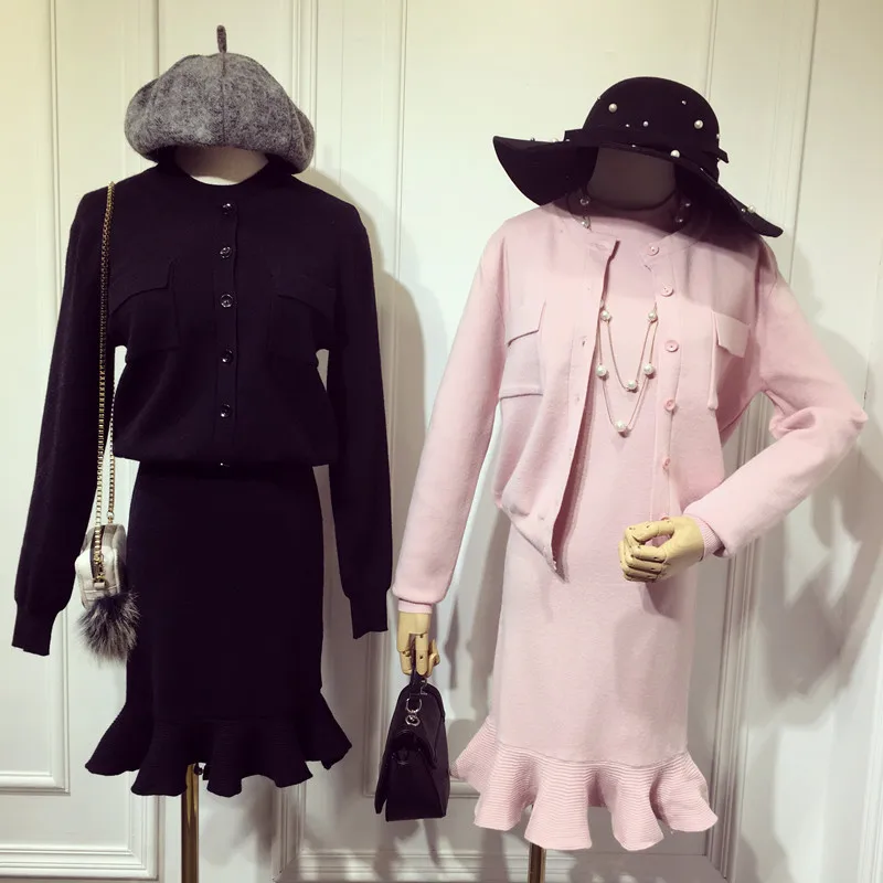 Женский трикотажный комплект из жакета и платья русалки с оборками|dress set|set