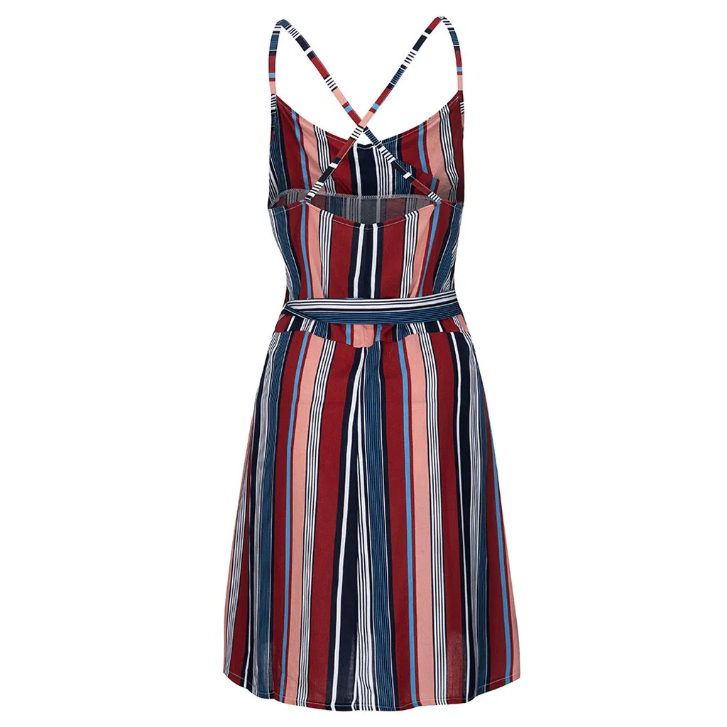 summer dress plus size dresses for women 4xl 5xl Fashion Women Plus Size Stripe Print Camis V-Neck Sleeveless Bandage Dress