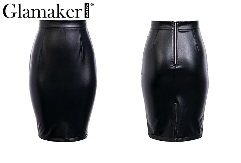 Glamaker, искусственная кожа, облегающая сексуальная юбка, летняя, женская, черная, с высокой талией, Весенняя юбка, вечерние, модная, сексуальная, на молнии, офисная юбка, низ