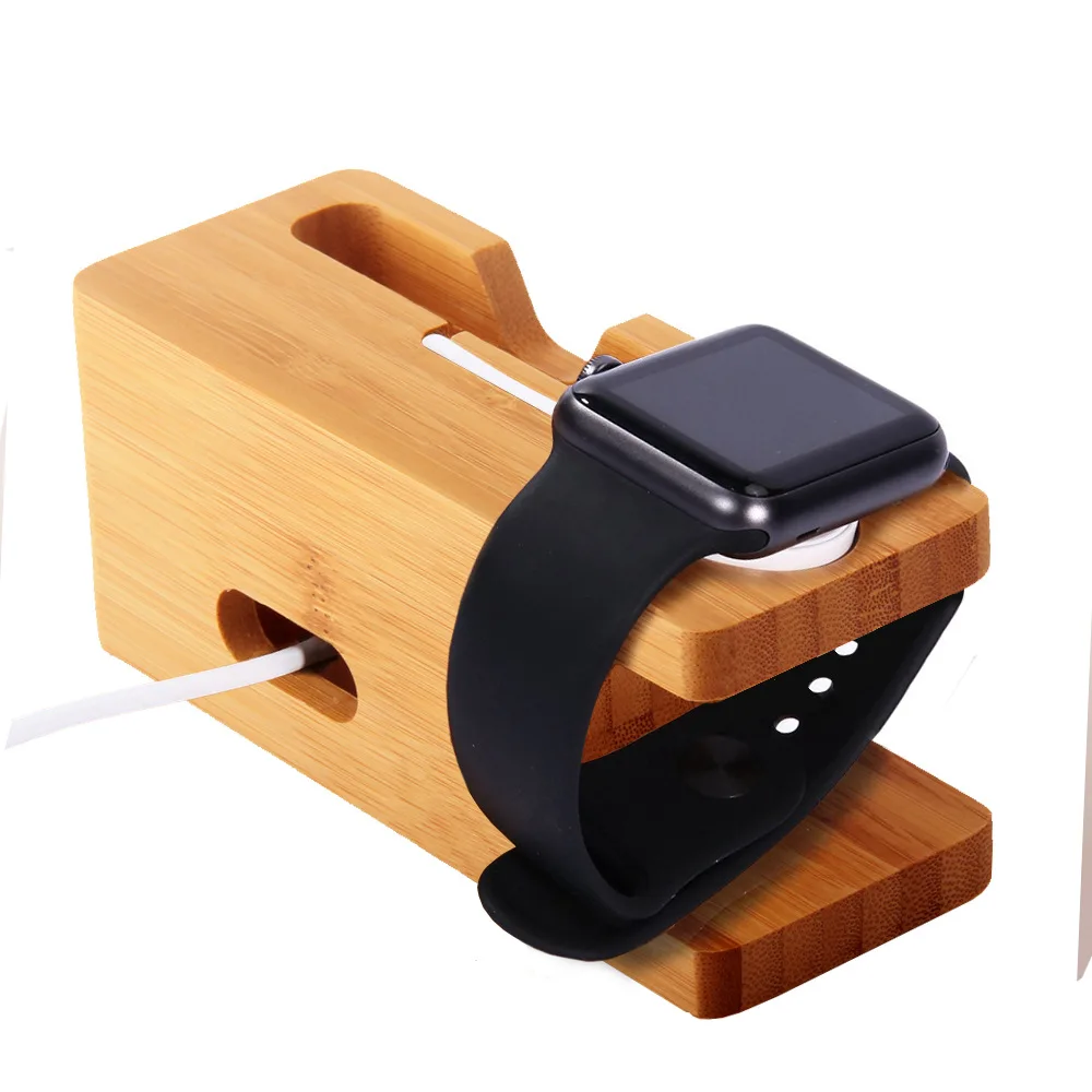 Горячая Мода comboo древесины зарядки Держатель стойка для iphone и apple watch два в одном