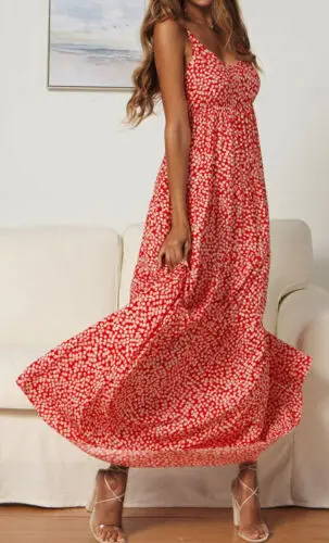 

2019 New Summer Women's Bohemian Flower Sling V-neck Long Dress Female Casual Sleeveless Maxi Dress For Party Beach