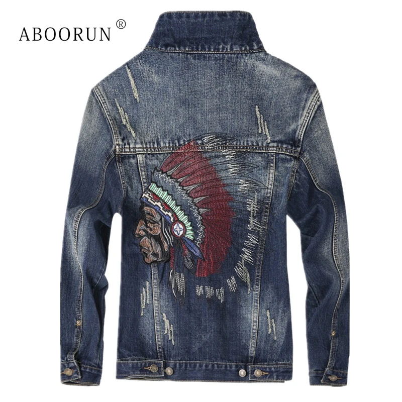 ABOORUN Мужская модная джинсовая куртка с вышивкой рваные Slim fit для девочек Сезон