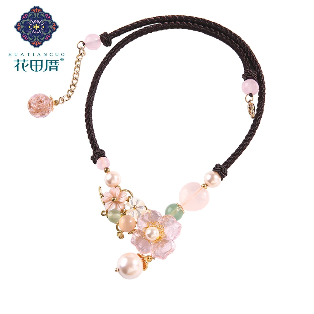 

Ethnic Handmade flower pearl Chokers Necklace Shell Lampwork Flower Rope Chainc Vintage chokers Necklace for Women DL-18070